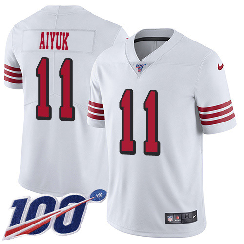 Nike 49ers #11 Brandon Aiyuk White Youth Stitched NFL Limited Rush 100th Season Jersey